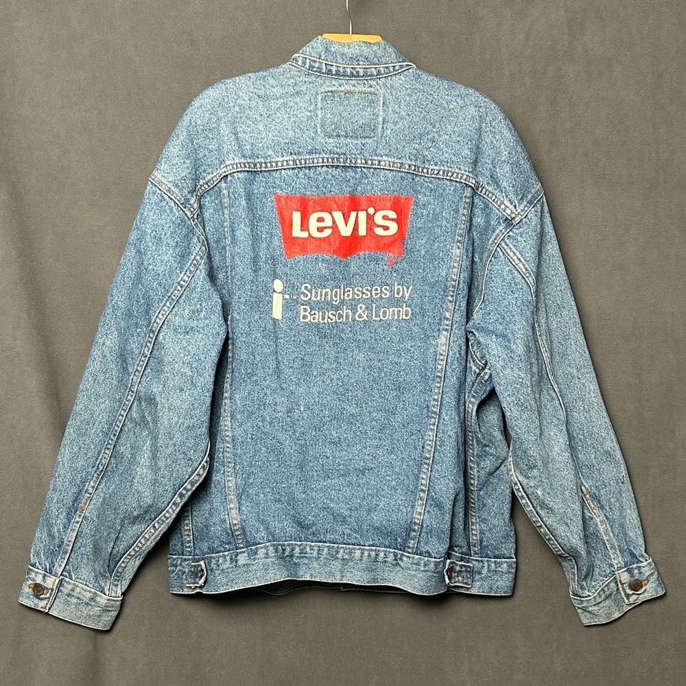 Vtg Levis Bausch & Lomb Sunglasses Promo Denim Trucker Jacket Made USA Mens XL